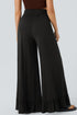 Pull On Elastic High Waist Drawstring Pocket Ruffle Hem Wide Leg Pants